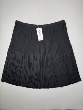 White Mark Plus Size Pleated Chiffon MIDI Skirt - Black - 3X